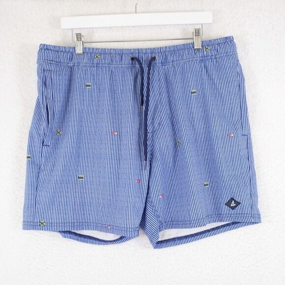Sperry Large Blue Striped Lined Large‎ Swim Trunks 36/6 High Rise Drawstring - Picture 1 of 6